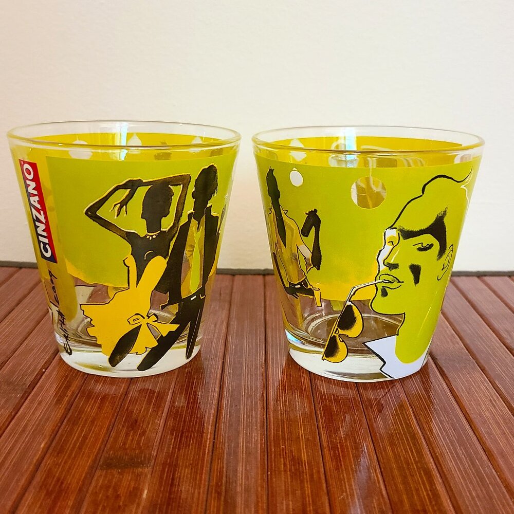 Two Cinzano 2009 Retro Funky Barware Glasses -Rare